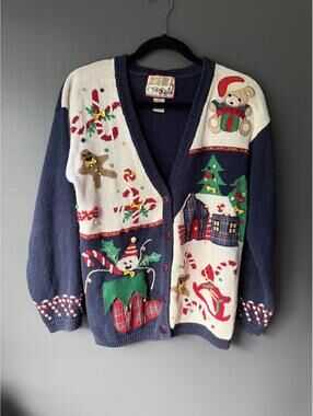 Vintage Cristal-Kobe Christmas Holiday Sweater Cardigan Medium